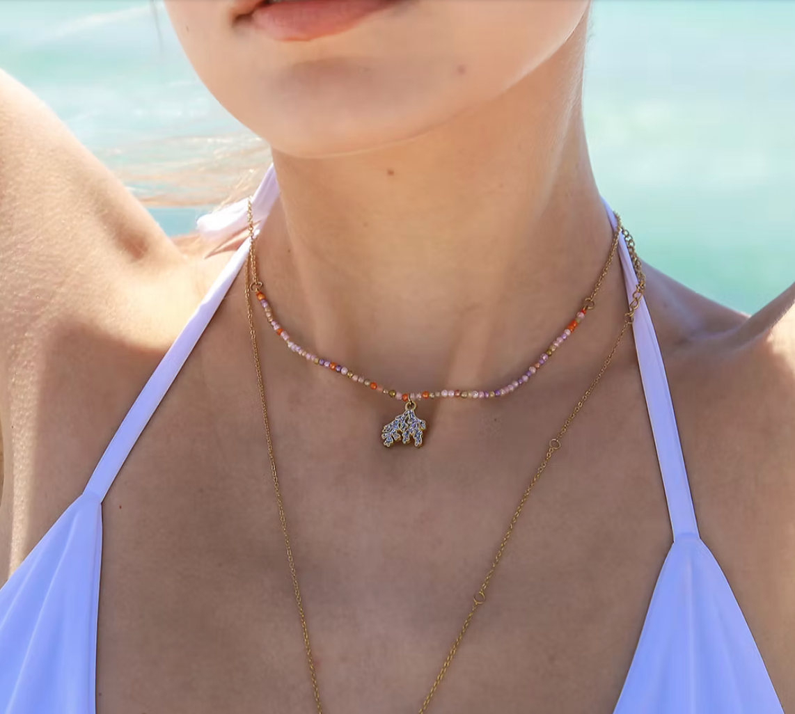 COLLIER PERLES ZIRCON CHARMS
