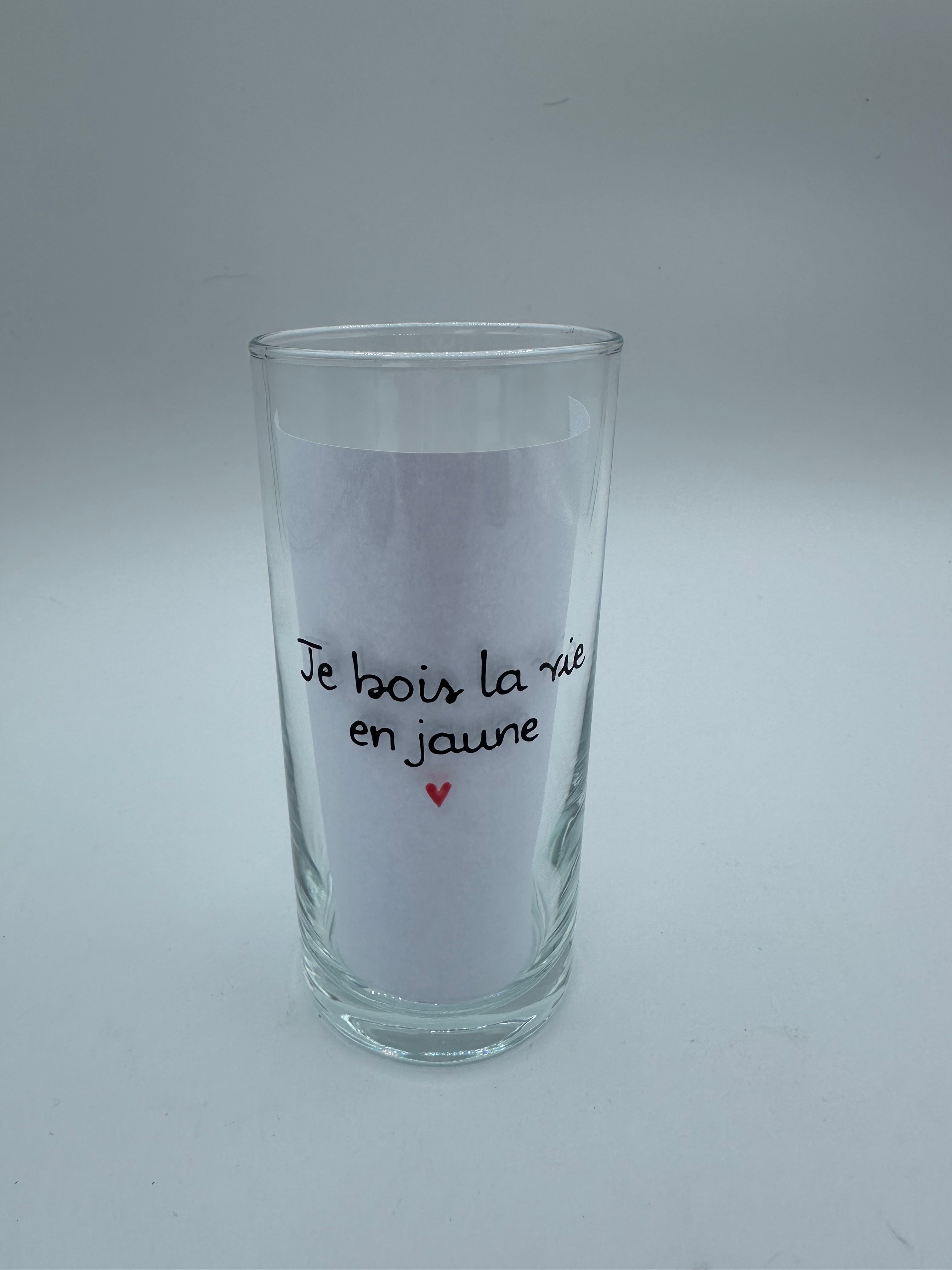 VERRE CONIQUE - JE BOIS LA VIE EN JAUNE