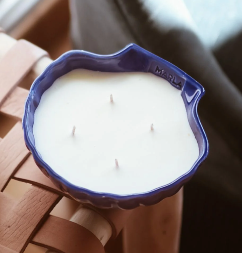 BOUGIE CÉRAMIQUE COQUILLAGE - BLEUE MARINE